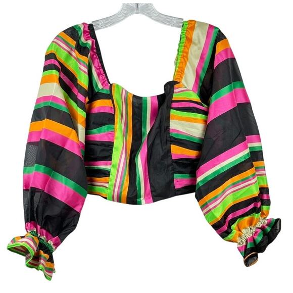 Ramy Brook Top Size 2 Striped Cropped long sleeve bustier - Picture 4 of 9